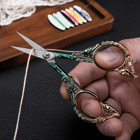 Embroidery Scissors, Sharp Pointed Sewing Scissors for Craft Cross Stitch Needlework Artwork Knitting Threading Small DIY Tools, 4.6in Gold Green ...