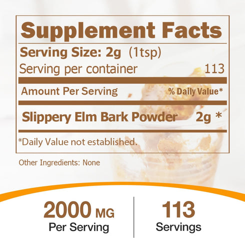 ECO-TASTE Slippery Elm Powder for Gut-Health, Pure Inner Slippery Bark Powder 2000mg per Serving, Vegetarian - 226 Grams...