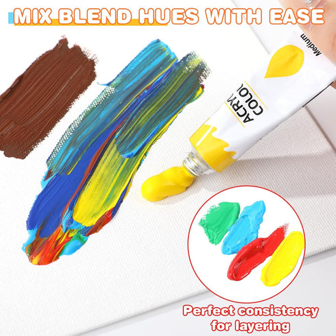 2 Pack Acrylic Paint Set 12 Colors,20 Paint Brushes,24 Paints for Adults,Kids,Beginner,Professional Artists,Non-Toxic Craft Paint kit for Paper,Ca...