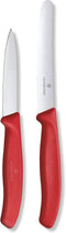 Victorinox Swiss Made Stainless Steel Kitchen Knife Set (2 Pcs) Straight Edge 8 cm and Wavy Edge 11cm Knives, Red, Kitchen Tools and Items | CB.6....