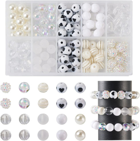 Cheriswelry 160Pcs 11-12mm ABS Imitation Pearl Beads White Round Heart Dot Pattern Transparent Acrylic Beads AB-Color Resin Rhinestone Beads Suppl...