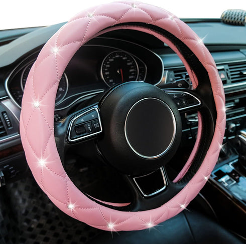 Xizopucy Pink Steering Wheel Cover, Diamond Leather Bling Steering Wheel Cover, Anti-Slip Steering Wheel Protector with Crystal Rhinestones for Wo...