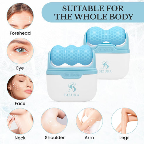 Ice Roller for Face and Eyes Facial Skin Care Tool 2-in-1 Ice Roller for Face & Eyes - Reduces Puffiness, Relieves Migraines, with Travel Case - I...