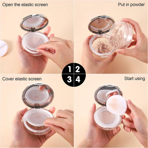 Loose Powder Container, 3 Pieces Compact Powder Container with Puff and Mirror,3 g/ 0.11 Oz Reusable Empty Refillable Makeup Powder Case Portable ...