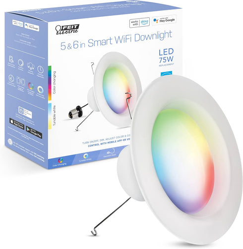 Feit Electric Smart Recessed Light, Fits Most 5-6" Can Housing, Works with Alexa or Google Assistant, Dimmable, 75W Equiv, 1000 Lumens, 2.4GHz WiF...