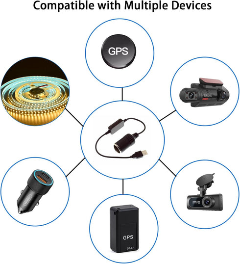 1ft USB A to 12V 8W Car Cigarette Lighter Power Adapter Cable for Dash Cams, GPS, LED Strips, and Automotive Electronics...