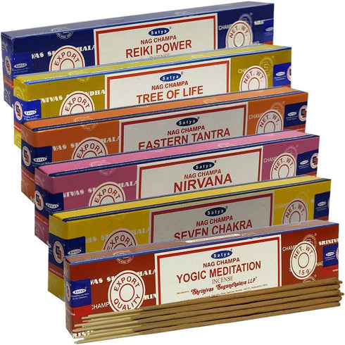 Satya Incense Sticks Variety Pack #6 and Incense Stick Holder Bundle with 6 Spiritual Fragrances...