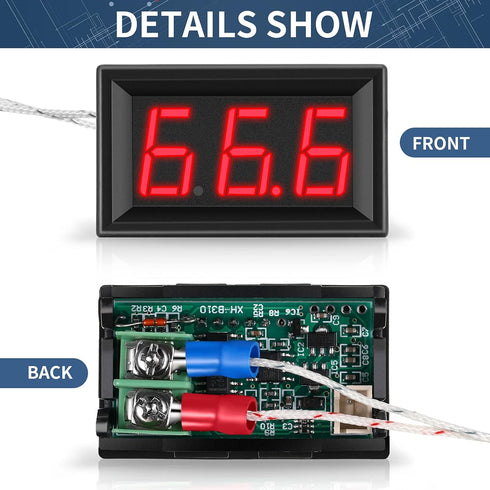 2 Pieces -30-800 Degree Centigrade Digital Temperature Meter with 0.5 Meter K-Type Thermocouple Temperature Sensor and 2-Wires Reverse Polarity Pr...