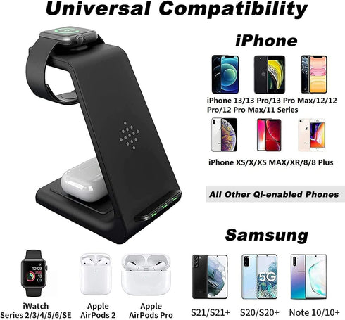 3 in 1 Wireless Charger, Watch Charger for Watch 6/SE/5/4/3/2, Charging Station for Multiple Devices for pods Pro/2/Phone 13/13 Pro/13 Pro Max/12/...