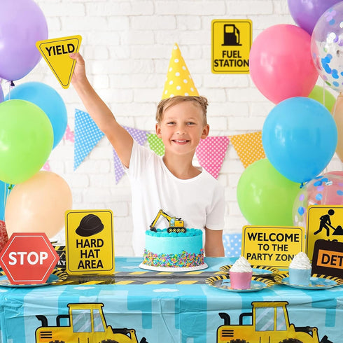 WERNNSAI Construction Party Decorations - 12 PCS Construction Signs Birthday Party Supplies for Boys Kids Truck Birthday Cutouts Traffic Road Sign...