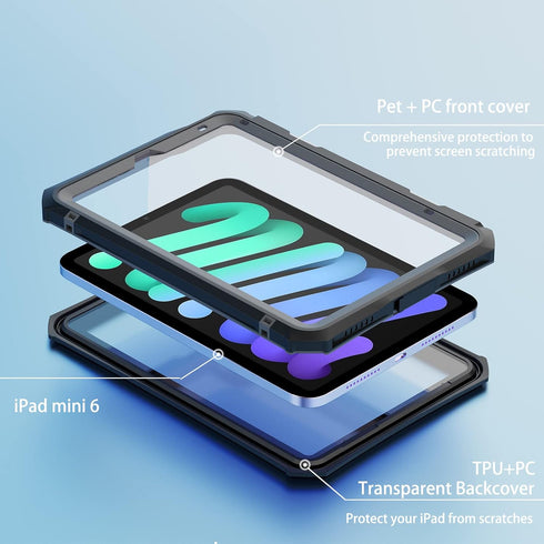 iPad Mini 6 Case 2021 - iPad Mini 6th Generation Case - Waterproof Case with Built-in Screen Protector - Full Protection Shockproof Anti-Scratch C...