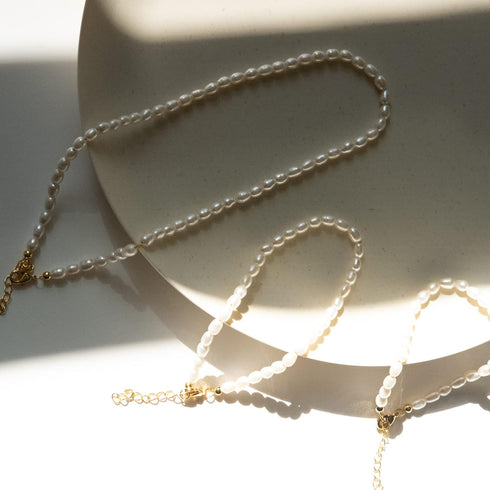 Cultured Pearl Choker Necklace 16" | 14K Gold Plated on Solid Sterling Silver Chain | Women's Freshwater Pearl Necklace Birthday Bridal Bridesmaid...