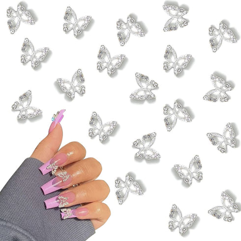 Butterfly Nail Charms Silver Butterfly Nail Gems 3D Metallic Butterflies Nail Rhinestones for Acrylic Nails Designs Shiny Butterfly Crystal Charms...