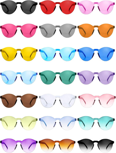 21 Pieces Round Rimless Sunglasses Transparent Candy Color Tinted Eyewear, Multicoloured, Medium...