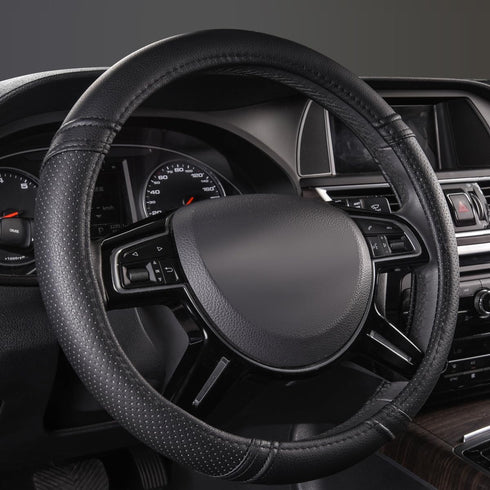 Car Pass Classical Leather Automotive Universal Steering Wheel Covers,Universal Fit for Suvs,Trucks,Sedans,Cars,Vans,14.5-15inch Anti-Slip Safety ...