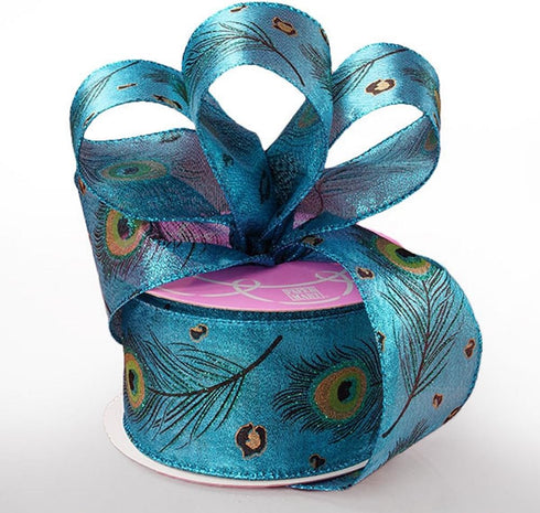 Peacock Feathers Sheer Wired Ribbon - 2 1/2 Inches Wide - 10 Yards (56136809)...