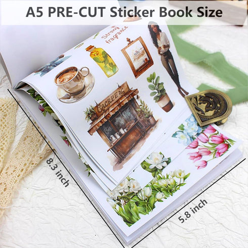 A5 Pre-cut Journal Sticker Book for Journaling, Dual Materials, Women House 20 Unique Junk Journal Stickers Paper Sheets for Scrapbooking Supplies...