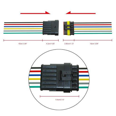 MUYI 5 Sets 6 Pin Wire Connector 18AWG Waterproof Electrical Connectors Kit with 10cm Pigtail 1.5mm Series Weatherpack Connectors (6 pin)...