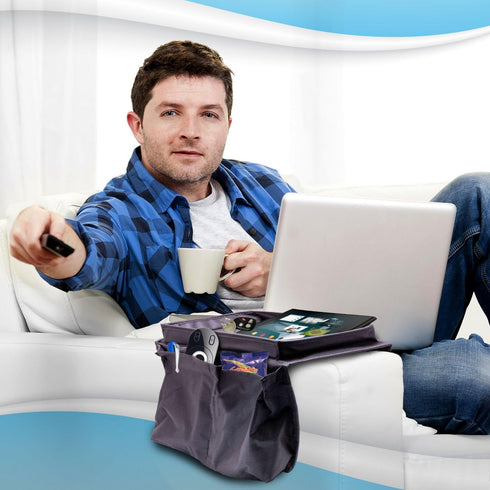 6 Pockets TV Remote Control Organizer, Home Sofa Console Folding Table Slipcover Drapes Over Arm Caddy Holder Desk Chair Armrest Hanging Storage B...