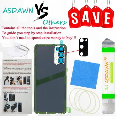 Galaxy S20 Rear Back Glass Cover Replacement with All The Adhesive+Pre-Installed Camera Lens+Installation Manual+Repair Tools for Samsung Galaxy S...
