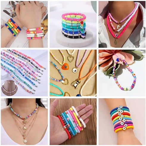4100 Pcs White Clay Beads Bracelet Making Kit, 6mm Polymer Spacer Flat Heishi Beads for Jewelry Necklace Earring Making...