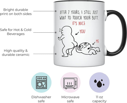 YouNique Designs 7th Anniversary Coffee Mug, 11 Ounces, Funny Seventh Year Wedding Anniversary Cup for Couple (Black Handle)...