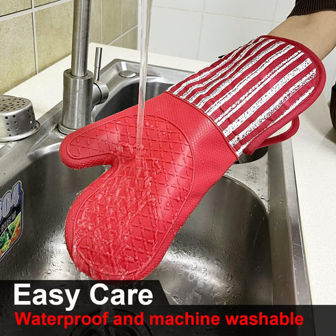 Silicone Oven Mitts Heat Resistant 932? with Waterproof & Non-Slip Kitchen Mittens, Set of 2 Extra Long Oven Gloves with Soft Cotton Terry Lining ...