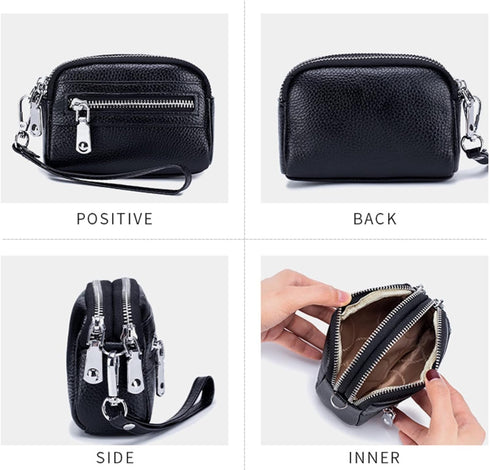 Genuine Leather Mini Wristlet Wallet Coin Pouch Handbag Clutch with Wrist Strap (Light Purple)...