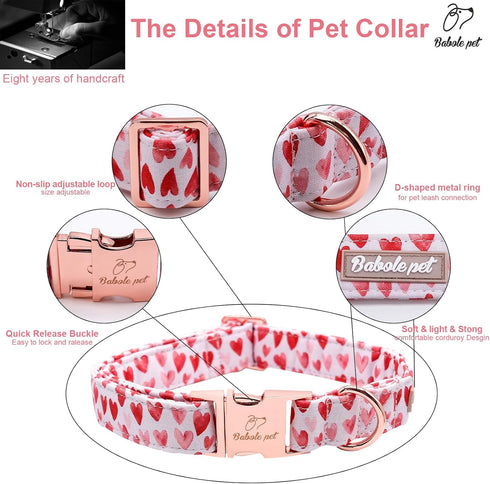 Valentine's Day Dog Collar for Medium Dog,White Red Pink Love Male Dog Collar with Safety Metal Buckle Adjustable Puppy Collars for Small Large Bo...