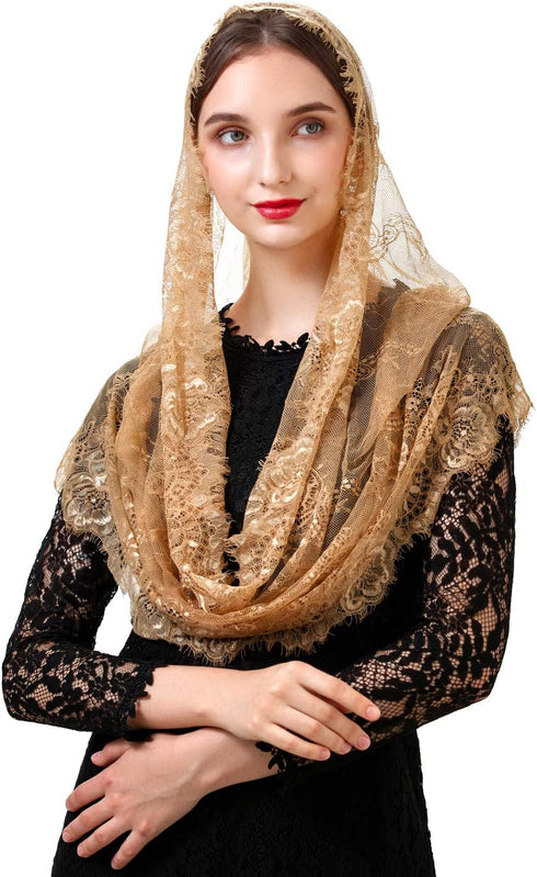 PAMOR Spanish Style Lace Traditional Vintage Inspired Infinity Shape Mantilla Veil Latin Mass Head Covering...