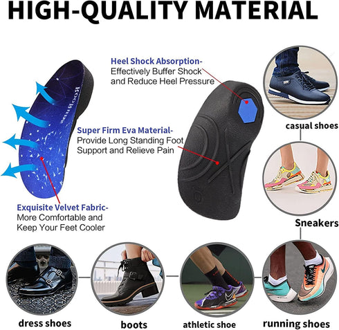 Arch Support, 330+ lbs Plantar Fasciitis Insoles, 3/4 Length Orthotic Inserts for Women & Men Heel Pain, Flat Feet,Heavy Duty Strong Support Pain ...
