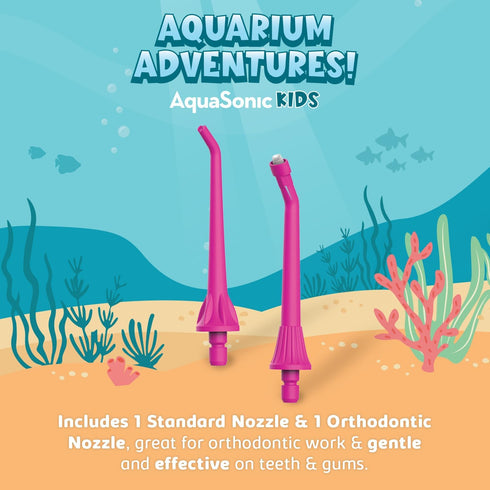 AquaSonic Kids' Water Flosser for Ages 6+ | Standard Nozzle, Orthodontic Nozzle & Waterproof Stickers | 4 Flossing Modes | Aquarium Adventures The...