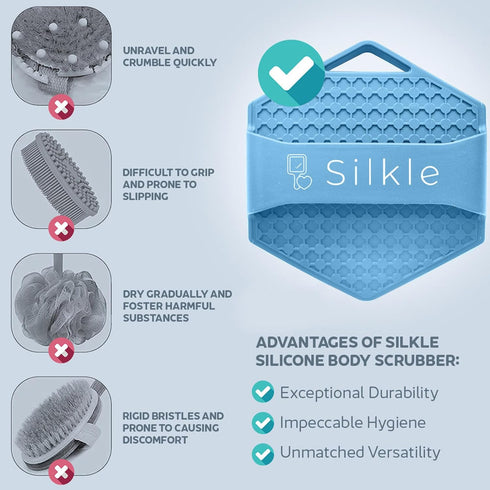 Silicone Body Scrubber - Exfoliating Bath Brush and Skin Cleanser - Shower Sponge for Gentle Body Scrub and Wash - Silicone Scrubbing Care Tool fo...