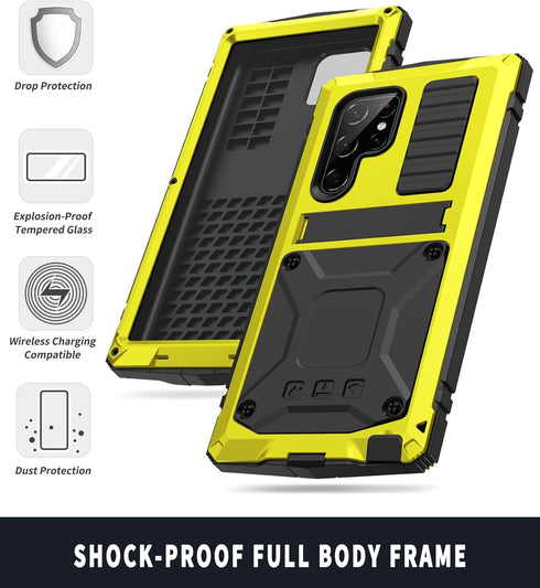 Samsung S22 Ultra 5G Metal case with Kickstand Screen Protector Case Sturdy Military Armor Durable Full Body Heavy Duty Shockproof Drop Tested Out...