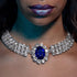 YERTTER Vintage Full Chunky Rhinestone Sapphire Charm Silver Chain Blue Crystal Pendant Luxury Collar Choker Necklace Adjustable Chain for Party M...
