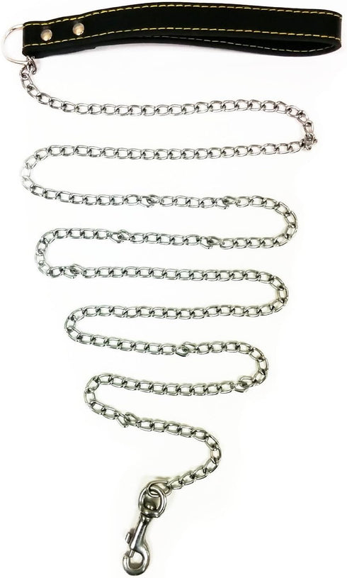 Heavy Chain Leash, 72 Inches (72"), 6 Feet (6') Faux Leather for Small-Medium Size Dogs or Large Puppies, Lead is Resistant to Chewing (Black)...