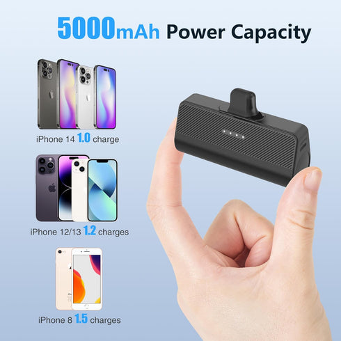 KKD Portable Charger for iPhone, Built-in MFi Certified Plug, 5000mAh Small Portable Phone Charger Power Bank for iPhone 14/13/12/11/XR/X/SE/8/7/6...