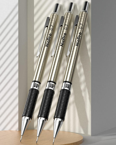 Nicpro 0.7 mm Art Mechanical Pencil Set in Storage Case, 3 PCS Metal Drafting Pencil Lead Pencil with 6 Tube HB Lead Refills, 3 Erasers, 9 PCS Era...