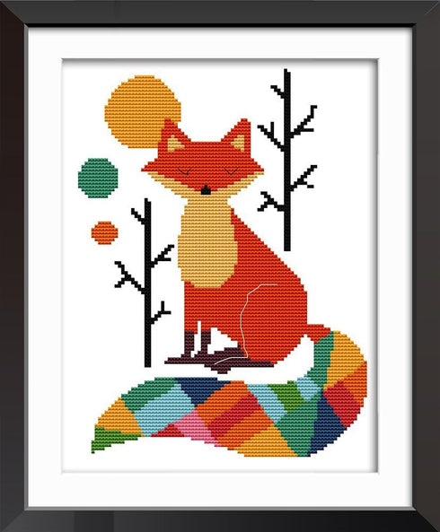 Stitchmelody Stamped Cross Stitch Kits,11CT Printed Pattern Embroidery Kit,DIY Needlework Set-Smart Color Fox 28cm×38cm...