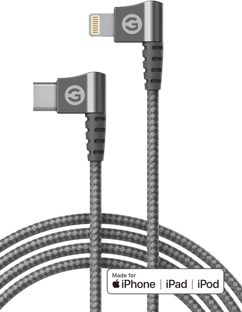 GALVANOX Right Angle Lightning to USB-C Cable (Apple MFi Certified) Braided iPhone Charger L-Shape Cord for Fast Charging iPhone 14 Pro Max/13/12/...