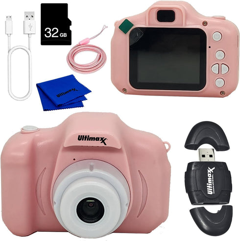 Ultimaxx Essential Kid’s Digital Camera Bundle (Pink) - includes: 32GB microSD Card, High-Speed Memory Card Reader with Internal microSD Slot, Lan...