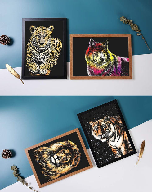 Rainbow Scratch Art Painting Paper (A4) for Kids & Adults, Night View Scratchboard, Art & Craft, Engraving Art Set: 4 Sheets Scratch Cards & Drawi...