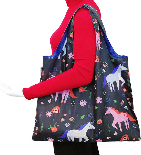 Wrapables Large Reusable Shopping Tote Bag with Outer Pouch...