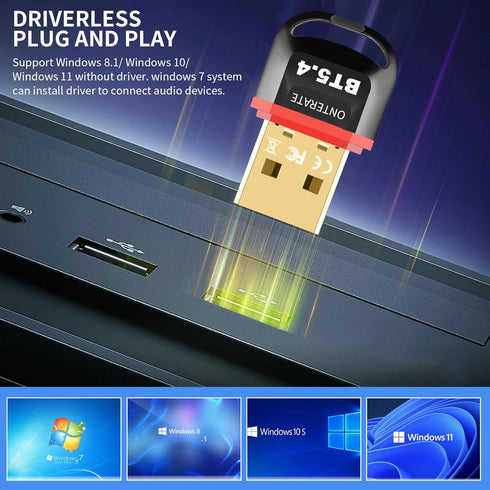 USB Bluetooth 5.4 Adapter for PC 2024, Plug & Play Bluetooth Dongle Receiver BR+EDR+BLE+LMP13.X, Long Range Support Windows 11/10/8.1 for Desktop ...