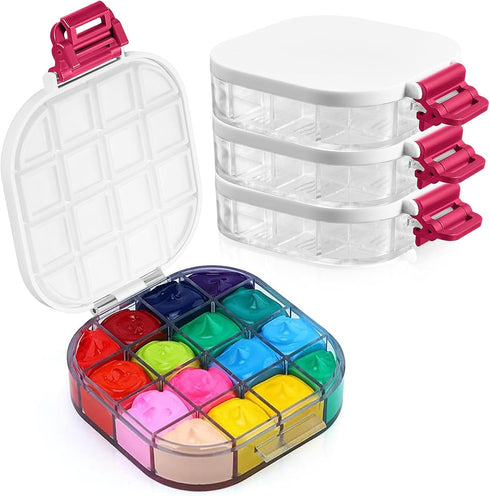 Yeaqee 4 Pcs Airtight Paint Storage Palette Box 16 Wells Stay Wet 4.4x3.5x1 in Small Paint Palette with Lid Acrylic Oil Paint Storage Container Tr...