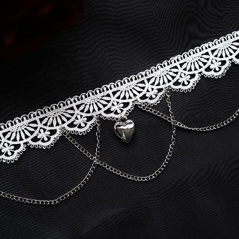 Gothic White Lace Sexy Choker Necklace Heart Butterfly Pendant Tassel Collar Neck Chain Bridal Wedding Jewelry for Women Girls...