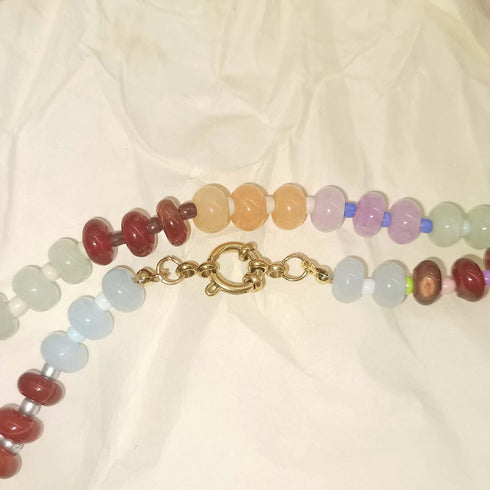 Beaded Gemstone Necklace for Women,Trendy Boho Colorful Rainbow Beaded Choker Necklace,Natural Stone Necklace Surfer Beach Necklace,Summer Handmad...