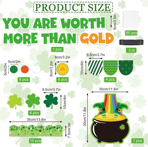 72Pcs St. Patrick's Day Bulletin Board Decor Set Shamrock Clover Gold Coin Cut-Outs with Glue Points Bulletin Board Stickers for Irish Holiday Sch...