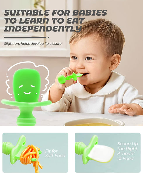 3 Pcs Baby Utensils, Baby Spoons Self Feeding 6 Months with Silicone Baby Cup, Baby Utensils 6-12 Months, Toddler Utensils for Baby Led Weaning (G...