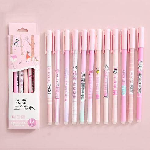 PEXIZUAN 12 kawaii erasable gel pens 0.5 mm blue ink pens cute school writing stationery gifts (12 pcs)(Pink)...